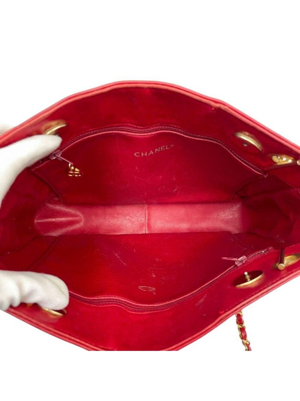 Chanel Quilted Lambskin Chain Shoulder Tote Red - Picture 7 of 10
